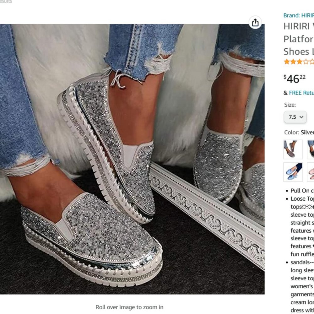 HIRIRI Womens Slip On Sneakers Platforms Crystal Rhinestone Loafers Shoes Low To